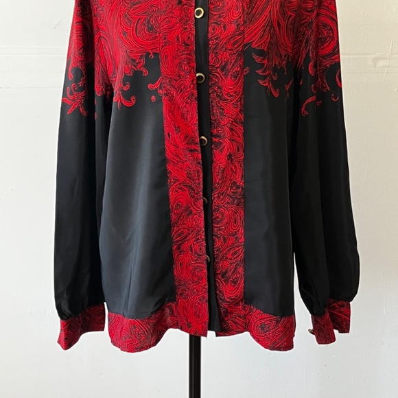 Leslie Fay red and black, long sleeve button down shirt - Picture 7 of 15